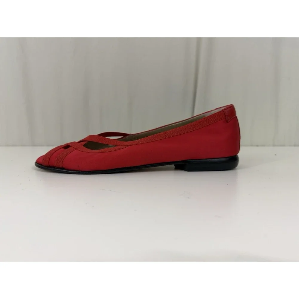 Taryn Rose Red Stain Peep Toe Flats Tomato Girl Balletcore Eclectic Grandpa 38.5